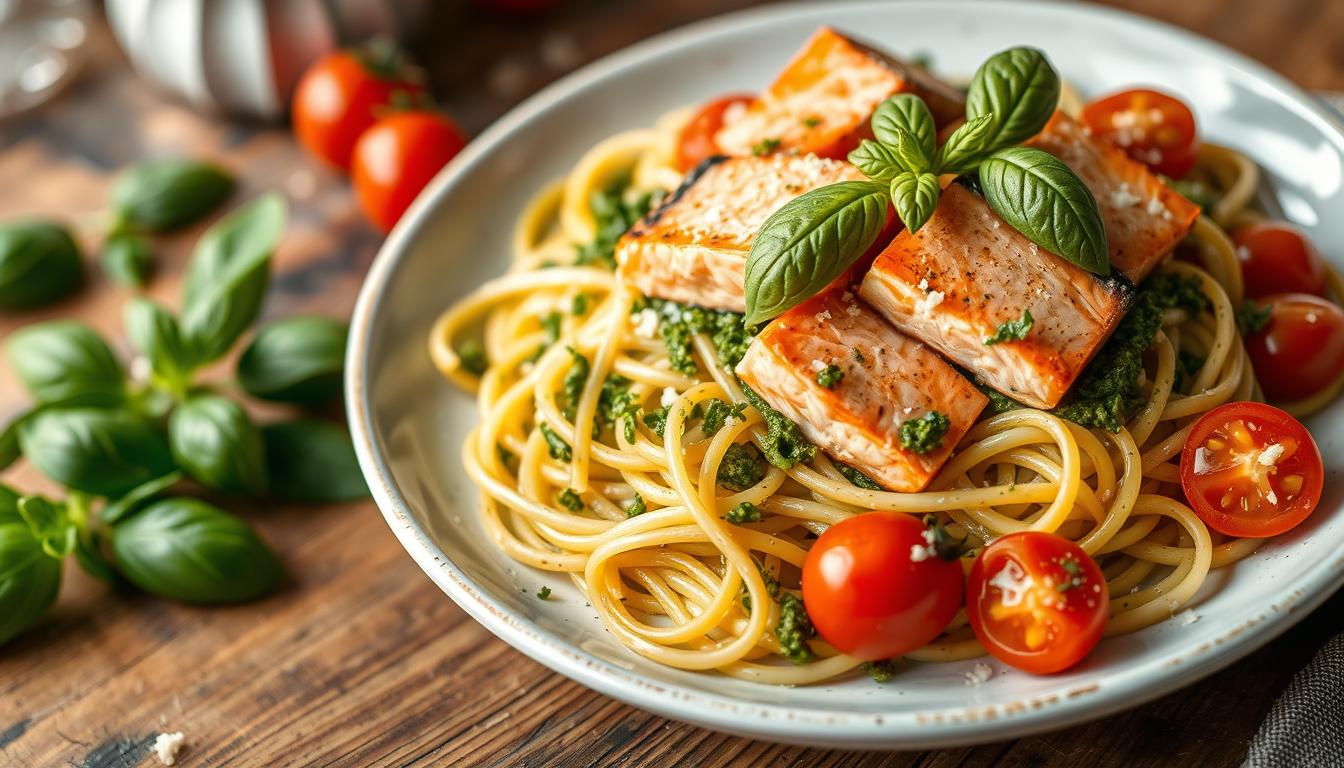 quick Salmon Pesto Pasta