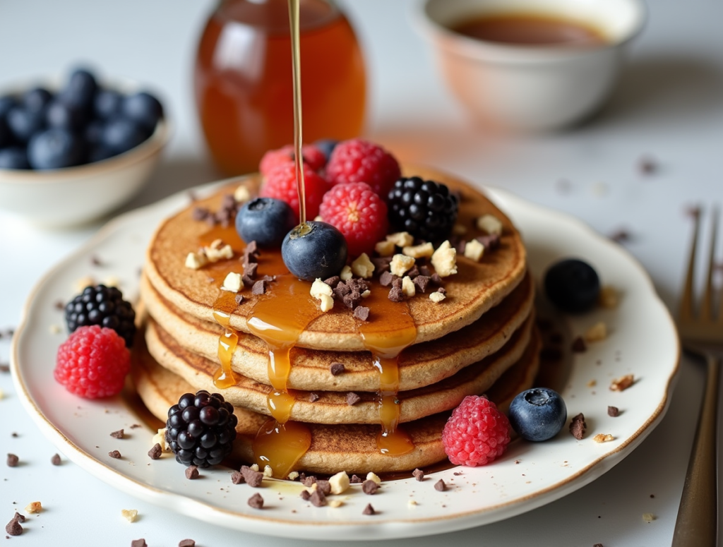 Buckwheat pancakes with various toppings